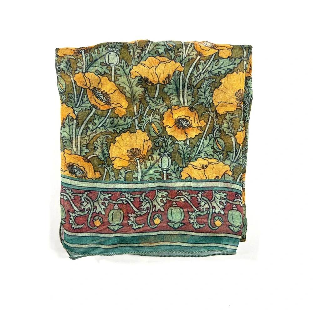MFA Boston 100% Silk Scarf Art Nouveau Poppies Eugène Grasset 53x15.5